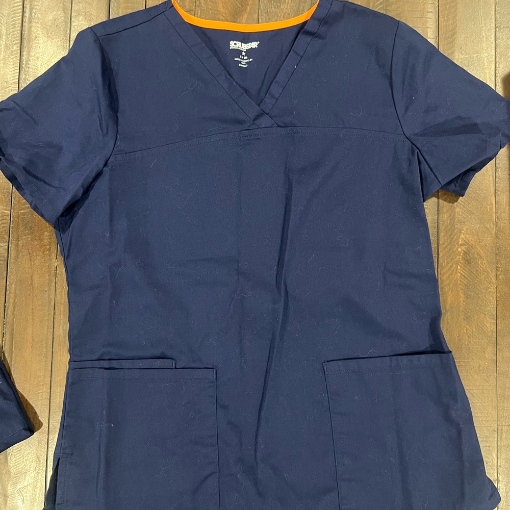 Navy Blue Scrub Top and Bottom Set